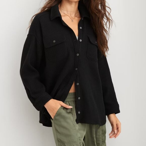 aerie Tops - Aerie LumberJane Waffle Shirt - Size Medium - American Eagle AE - Color - Black
